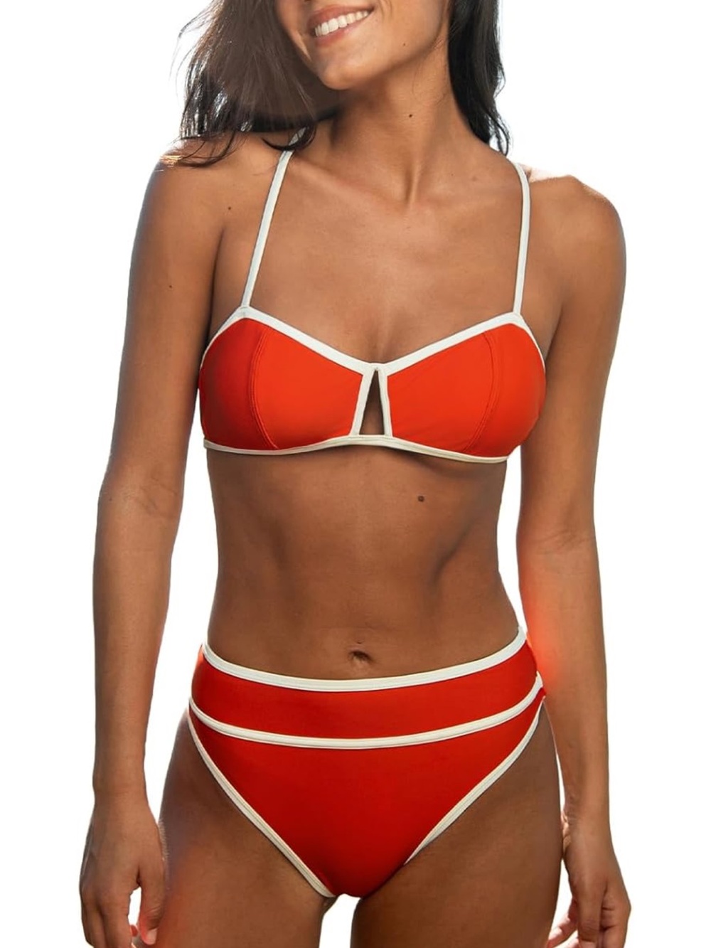 Cupshe Women’s Bikini XS High Waisted Orange and White